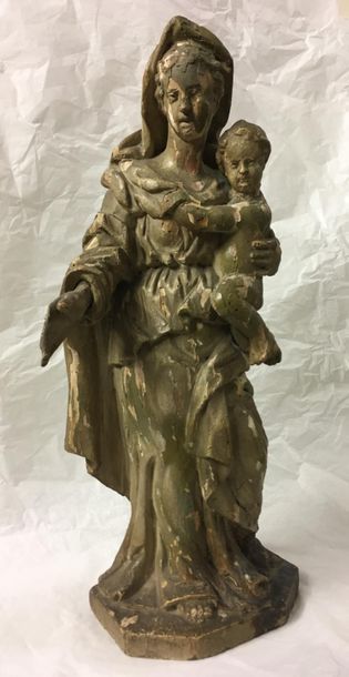 null STATUETTE de Vierge à l'Enfant en bois laqué gris.
XVIIIème siècle. (accide...
