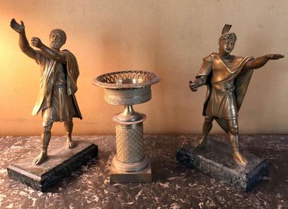 null Deux personnages en bronze ciselé et doré du Serment des Horaces, XIXème siècle
H...