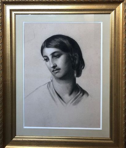 null Ecole Française du XIXème siècle
Portrait de femme tête penchée
Crayon et pastel...