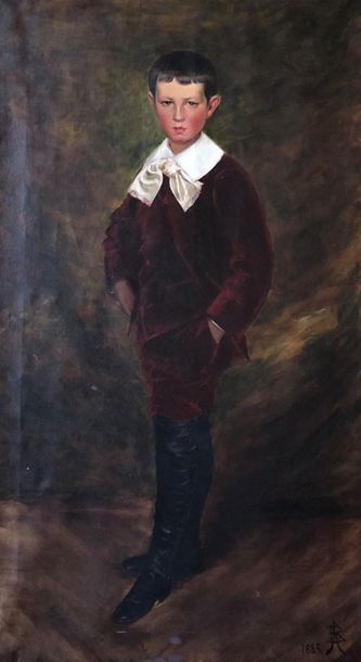null Ecole française de la fin du XIXe siècle.
Portrait de garçon en pied.
Huile...