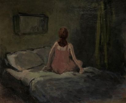 null Attribué à Robert PIKELNY (1904-1986)
Femme assise sur son lit
Huile sur carton
Cachet...