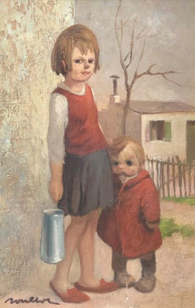 null Francisque POULBOT (1879-1946)
Fillette et enfant à la cruche
Huile sur toile...