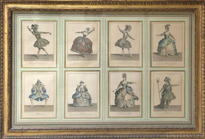 null Suite de huit gravures en couleurs encadrées représentant des costumes de ballets...