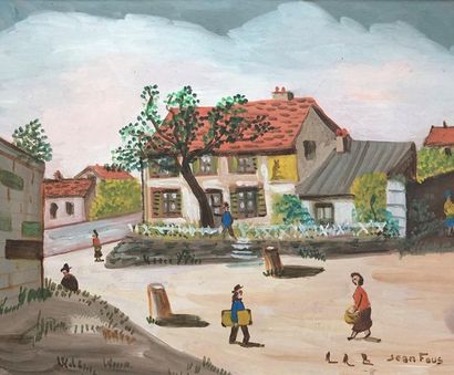 null Jean FOUS (1901-1971)
Place de village animée en bord de route
Huile sur carton,...