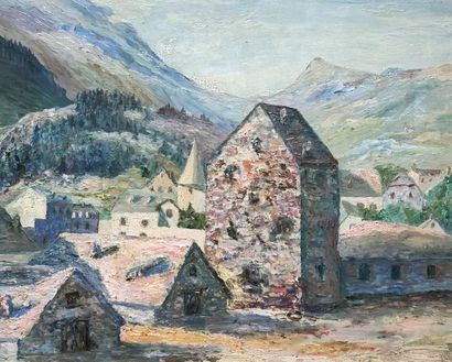 null Ecole du XXème siècle
Paysage de montagne
Huile sur panneau
58,5 x 70,5 cm