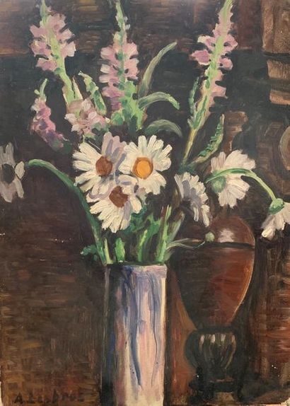 null Alfred LESBROS (1873-1940)
Marguerites et fleurs sauvages
Huile sur carton signée...