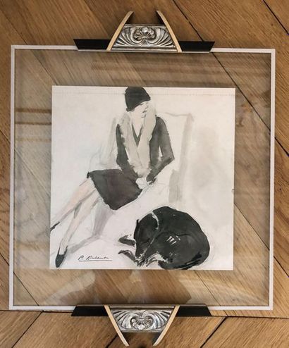 null P. DUHAUT (XXème siècle)
Elégante et son chien
Aquarelle sur papier, signé en...