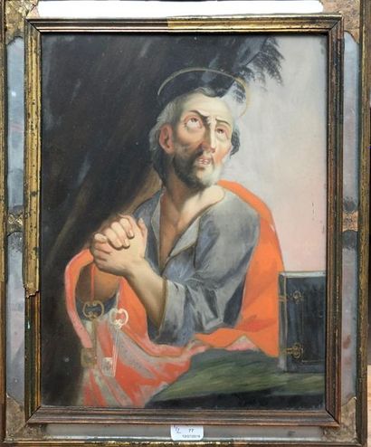 null Deux peintures sous verre représentant Saint Joseph pour l'une et Saint Pierre...