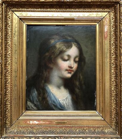 null D'après GREUZE (1725-1805)
Portrait de jeune fille
Huile sur panneau
35 x 29...