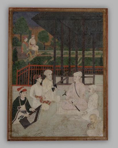 A Moghul painting depicting various figures The mystic and poet Kabir with attendants,... Gazette Drouot