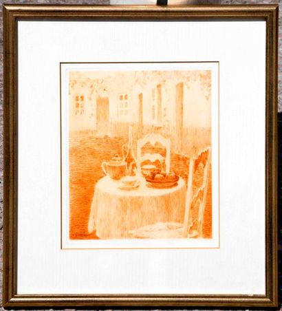  Henri LE SIDANER (1862-1939) Table set up in the garden Pointe-sèche in the manner... Gazette Drouot