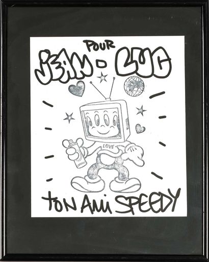  SPEEDY GRAPHITO (b. 1961) Tageur Love Marker and stamp on paper Signed and autographed... Gazette Drouot