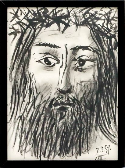  Pablo PICASSO (1881-1973), d’après Portrait de barbu - 1959 Linogravure en noir... Gazette Drouot