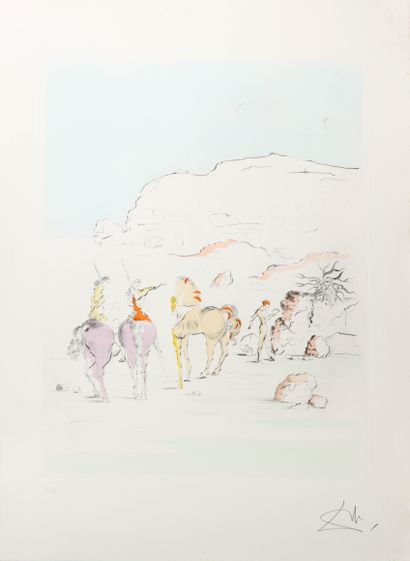  Salvador DALI (1904-1989) Les cavaliers Gravure gaufrée en couleur sur papier Signé... Gazette Drouot