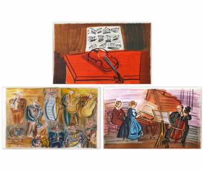 Raoul DUFY (1877-1953) Musique Lot de 3 lithographies en couleur sur papier (1 sur... Gazette Drouot