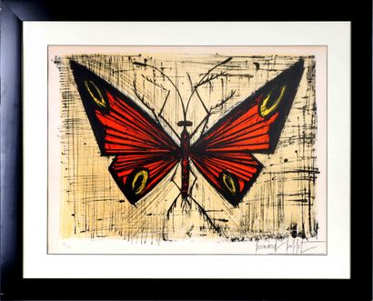  Bernard BUFFET (1928-1999). Le papillon orange - 1964. Lithographie en couleur sur... Gazette Drouot