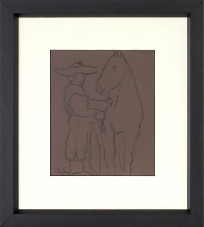  Pablo PICASSO (1881-1973), d'après Picador et cheval - 1959 Linogravure en couleur... Gazette Drouot