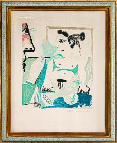  Pablo PICASSO (1881-1973), d'après Le peintre et le modèle (1964) Lithographie en... Gazette Drouot