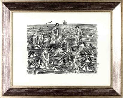  Raoul DUFY (1877-1953). Les pêcheurs de crevettes - 1920. Lithographie en noir sur... Gazette Drouot