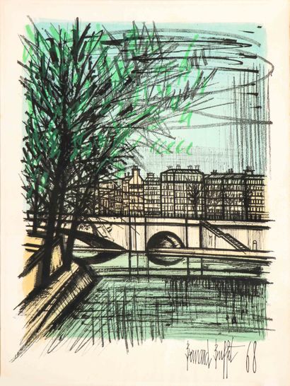  Bernard BUFFET (1928-1999) La Seine à Paris - 1968 Lithographie en couleur sur papier... Gazette Drouot