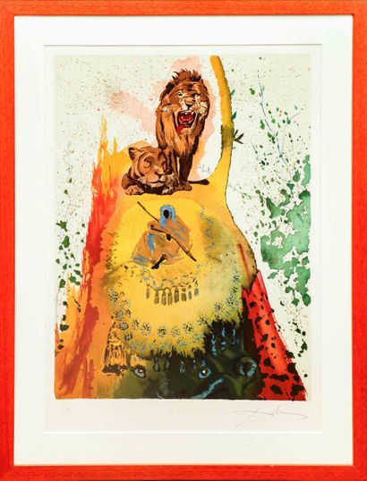  Salvador DALI (1904-1989) Le lion Lithographie en couleur sur papier Signé en bas... Gazette Drouot