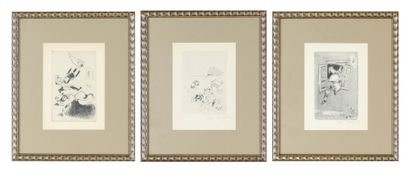  Marc CHAGALL (1887-1985) Maternité - 1926 Trois gravures en noir sur papier 19 x... Gazette Drouot