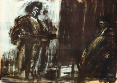  Claude WEISBUCH (1927-2014) Hommage à Rembrandt Lithographie en couleur sur papier... Gazette Drouot