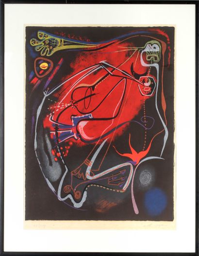  André MASSON (1896-1987) Composition surréaliste en rouge et noir - vers 1960 Lithographie... Gazette Drouot
