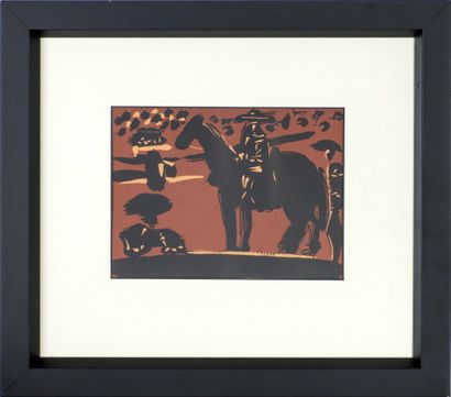  Pablo PICASSO (1881-1973), d'après Le picador à cheval - 1959 Linogravure en couleur... Gazette Drouot