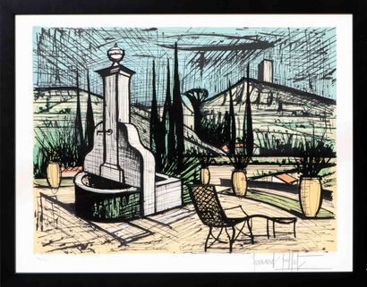  Bernard BUFFET (1928-1999). La fontaine de la Baume - 1988. Lithographie en couleur... Gazette Drouot