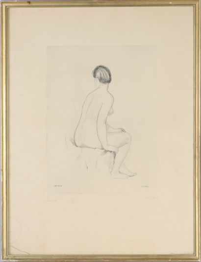  Pierre-Auguste RENOIR (1841-1919) Nu assis de dos Pointe-sèche en noir sur papier... Gazette Drouot