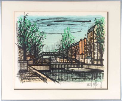  Bernard BUFFET (1928-1999) Le canal Saint Martin - 1968 Lithographie en couleur... Gazette Drouot