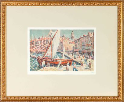  Maximilien LUCE (1858-1941) Le port de Saint Tropez Lithographie en couleur sur... Gazette Drouot