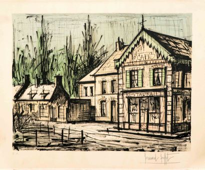  Bernard BUFFET (1928-1999). Le chalet Restaurant - 1977. Lithographie en couleur... Gazette Drouot