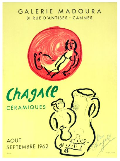  Marc CHAGALL (1887-1985). Céramiques - 1962. Color lithograph poster on vellum paper.... Gazette Drouot