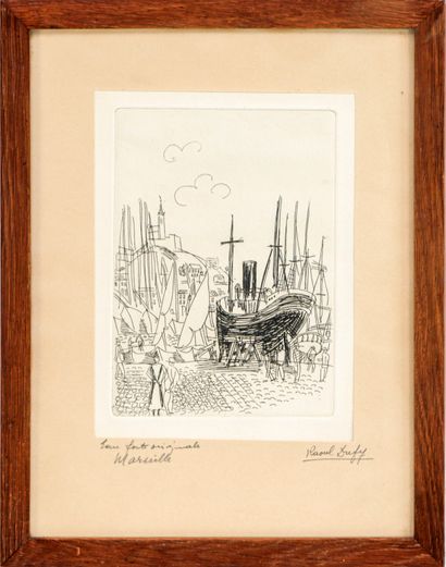  Raoul DUFY (1877-1953) Le port de Marseille Eau-forte en noir sur papier 22,5 x... Gazette Drouot