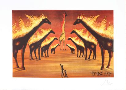  Salvador DALI (1904-1989) Les girafes en feu Lithographie en couleur sur papier... Gazette Drouot