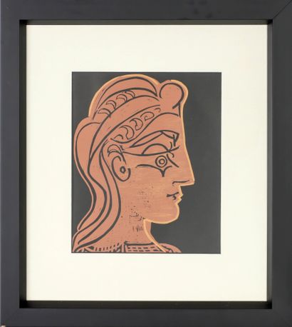  Pablo PICASSO (1881-1973), d'après Portrait de femme de profil - 1959 Linogravure... Gazette Drouot