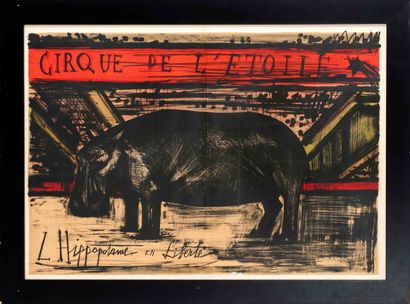  Bernard BUFFET (1928-1999). L’hippopotame en liberté - 1968. Lithographie en couleur... Gazette Drouot