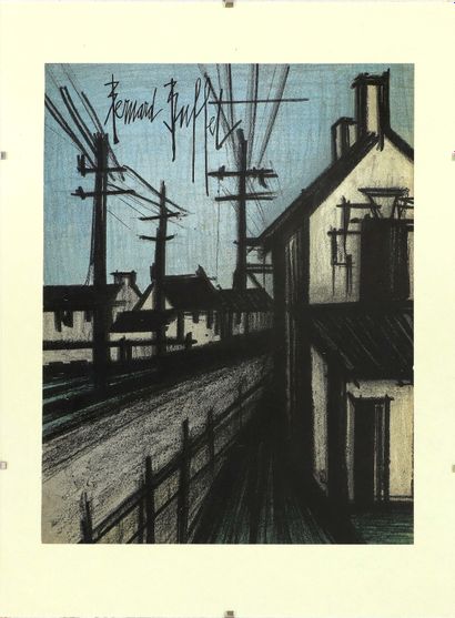  Bernard BUFFET (1928-1999) La route du village Lithographie en couleur sur papier... Gazette Drouot
