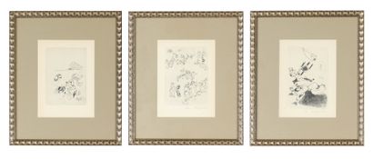  Marc CHAGALL (1887-1985) Maternité - 1926 Three black engravings on paper 19 x 13.5... Gazette Drouot