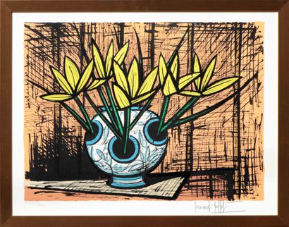  Bernard BUFFET (1928-1999). Les crocus jaunes - 1987. Lithographie en couleur sur... Gazette Drouot