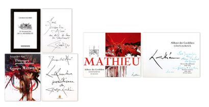  Georges MATHIEU (1921-2012) Lot de trois ouvrages signés et dédicacés sur les pages... Gazette Drouot