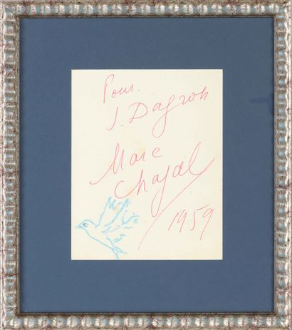  Marc CHAGALL (1887-1985) Dédicace - 1959 Encre rouge sur papier Signé, daté et dédicacé... Gazette Drouot