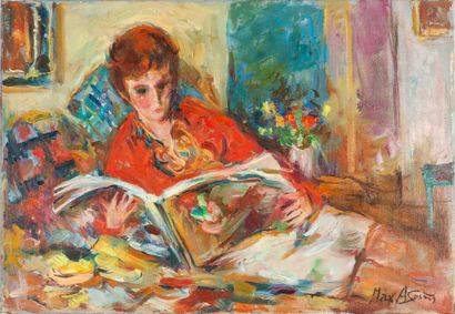 Max AGOSTINI (1914-1997). Femme à la lecture. Huile sur toile. Signé en bas à droite.... Gazette Drouot