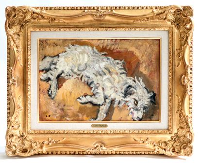  Louis VALTAT (1869-1952). Le chien briard du peintre. Huile sur carton. Monogrammé... Gazette Drouot
