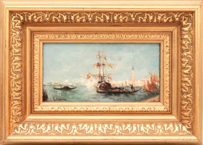  Alberto PASINI (1826-1899). Venise. Huile sur panneau. Signé en bas à gauche. 11... Gazette Drouot