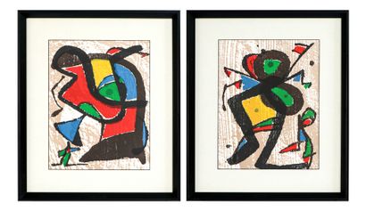  Joan MIRO (1893-1983) Composition Paire de lithographies en couleur sur papier Mourlot... Gazette Drouot