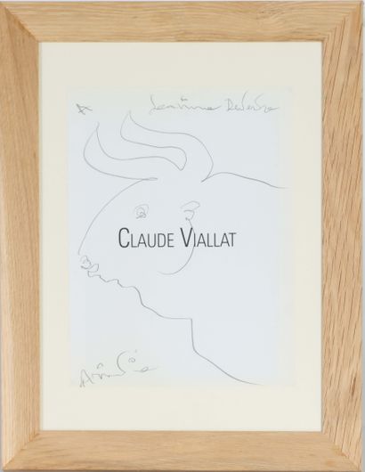  Claude VIALLAT (né en 1936) Tête de taureau Mine de plomb sur page de garde d'un... Gazette Drouot