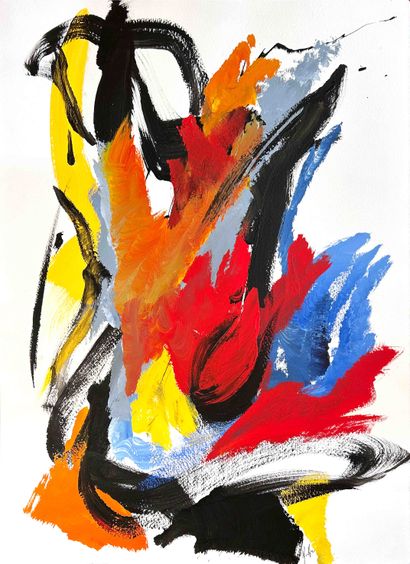  Jean MIOTTE (1926-2016). Composition. Acrylique sur papier. Signé en bas vers la... Gazette Drouot